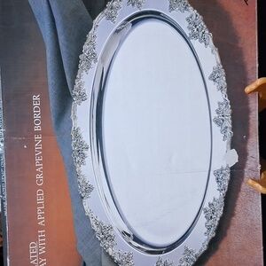 Vintage Godinger Silver Plated Serving Oval Tray with Grapevine Border